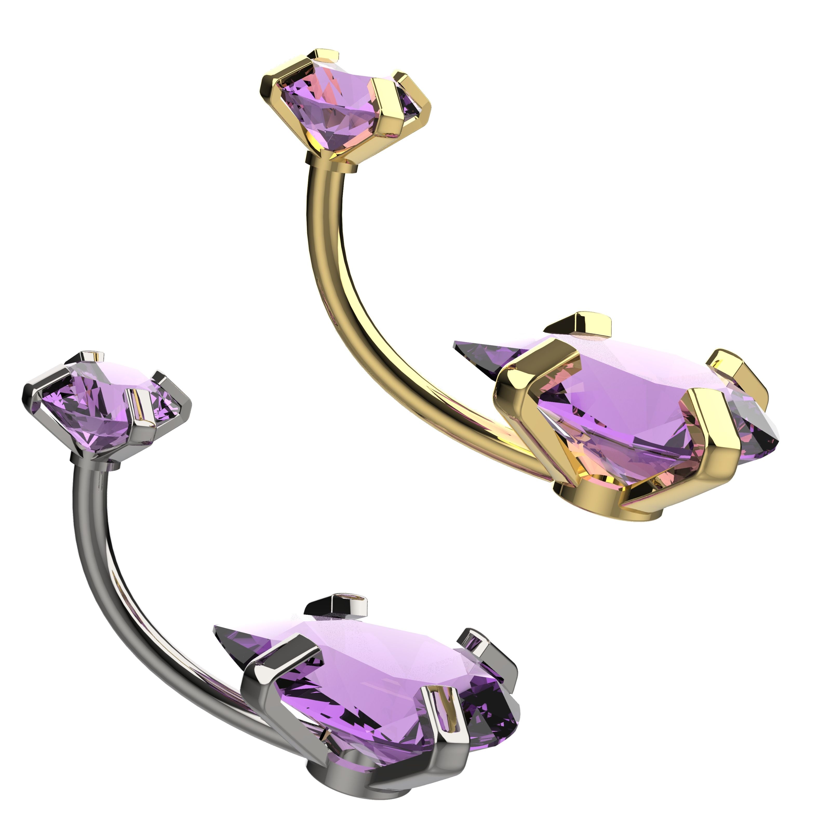 stylish belly ring with purple stone - purple stone belly piercing jewellery for women