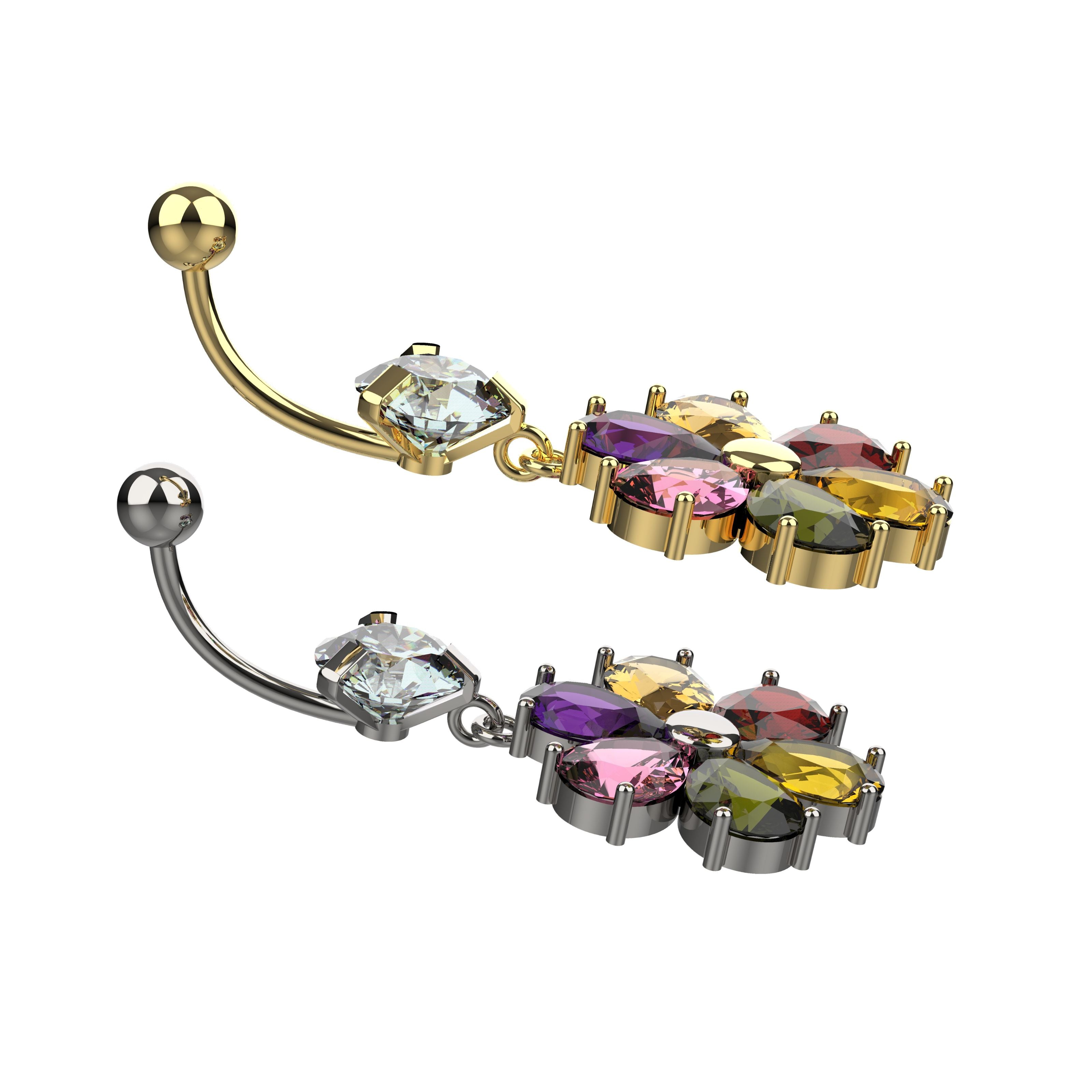 multi color stone belly ring - gold belly ring india