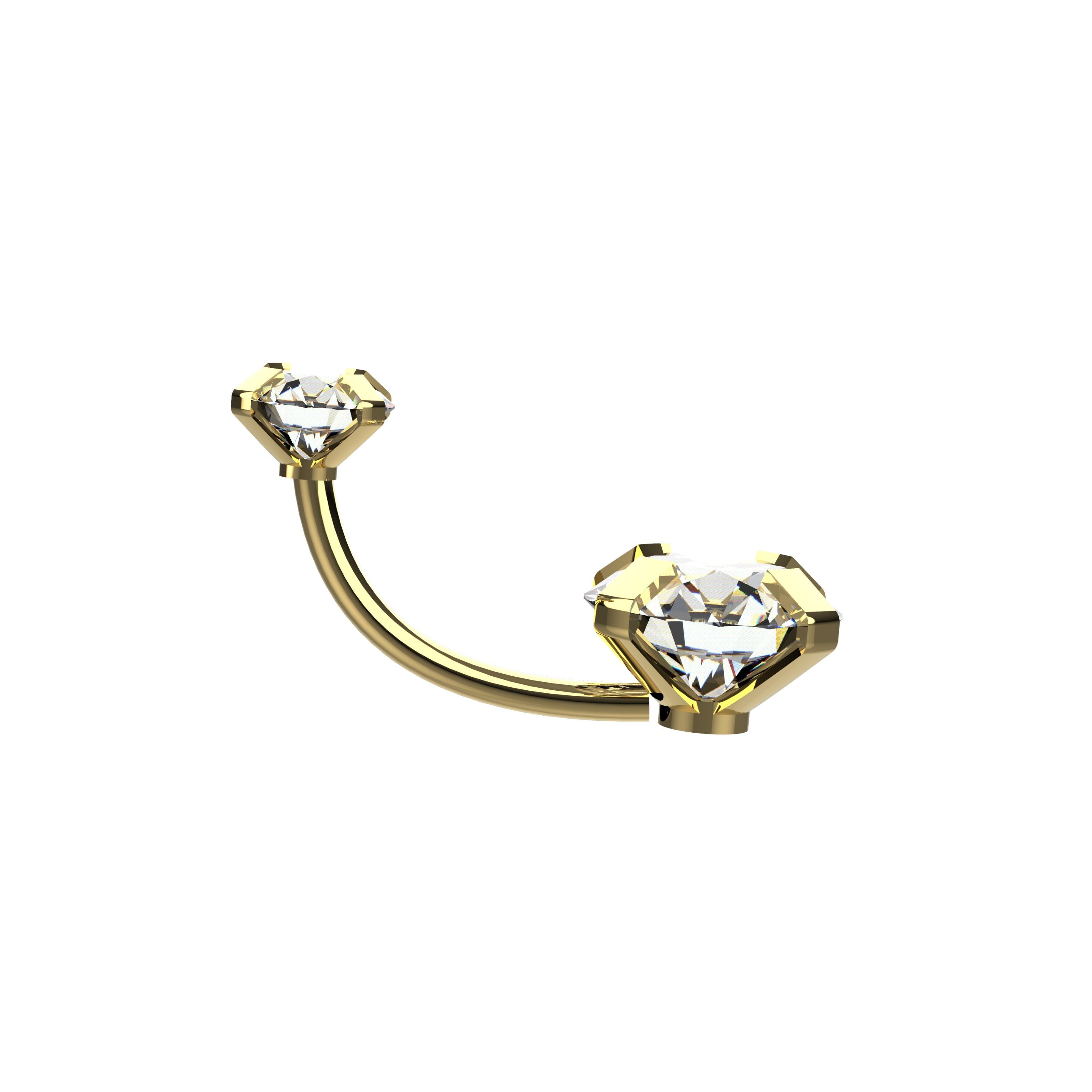 Gold navel piercing with two clear gemstones 