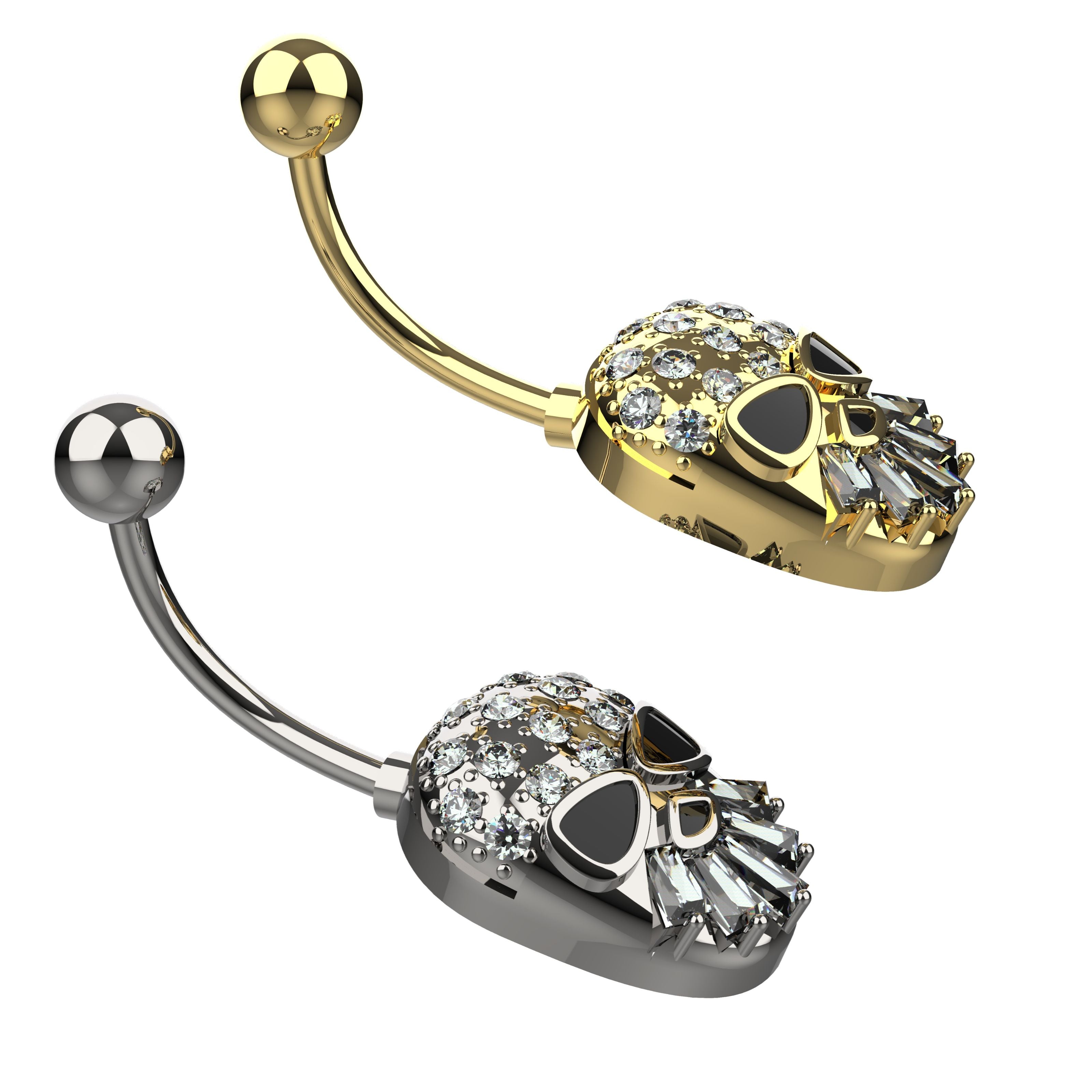 Gold and silver skull-shaped belly button ring 