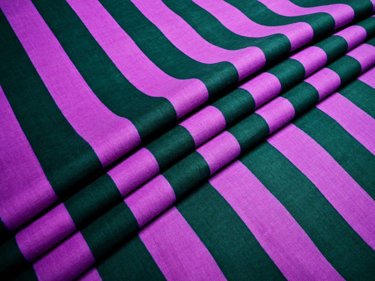 Digital Fabric - Cotton Bottle Green & Lilac Stripe