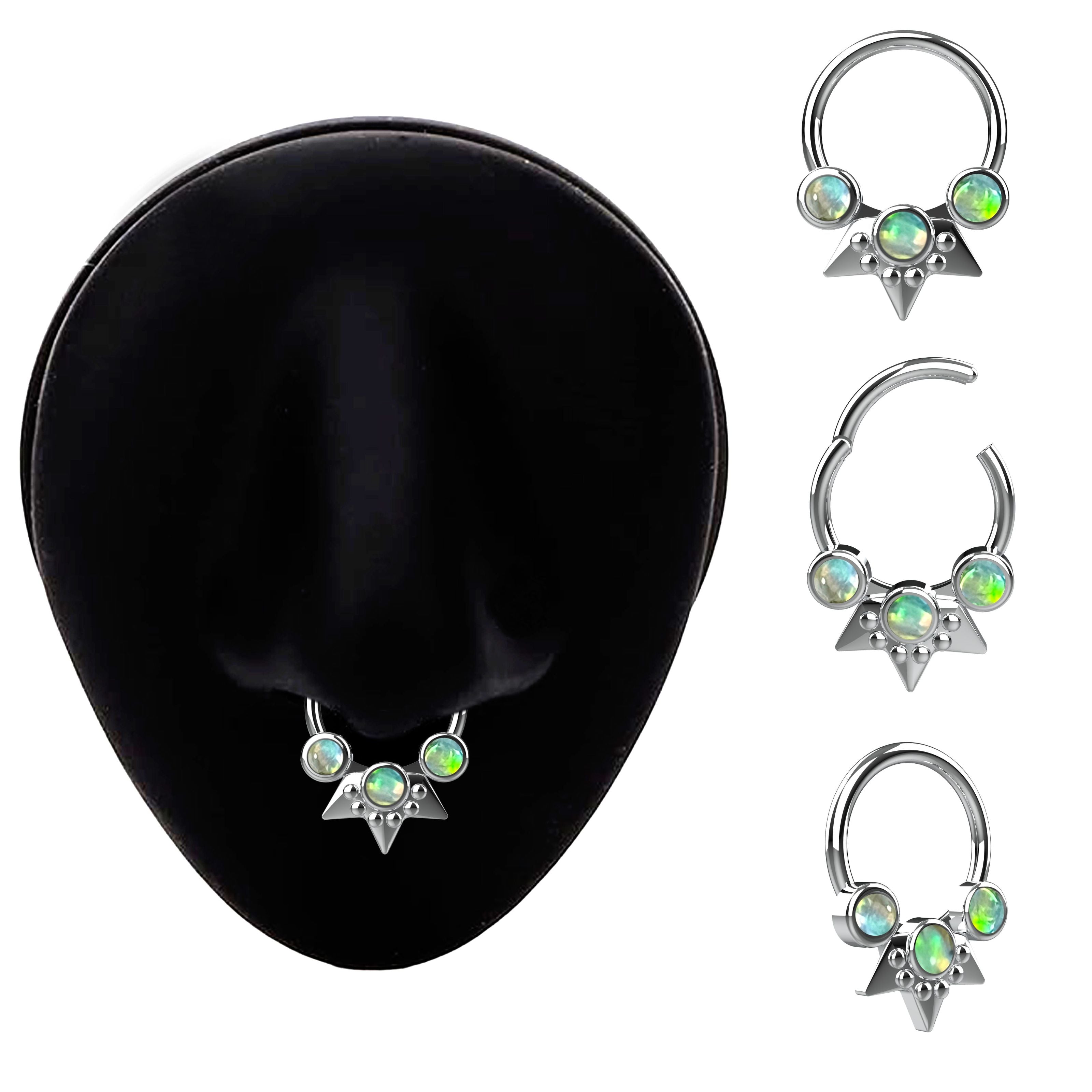 opal septum hoop - tribal opal nose ring