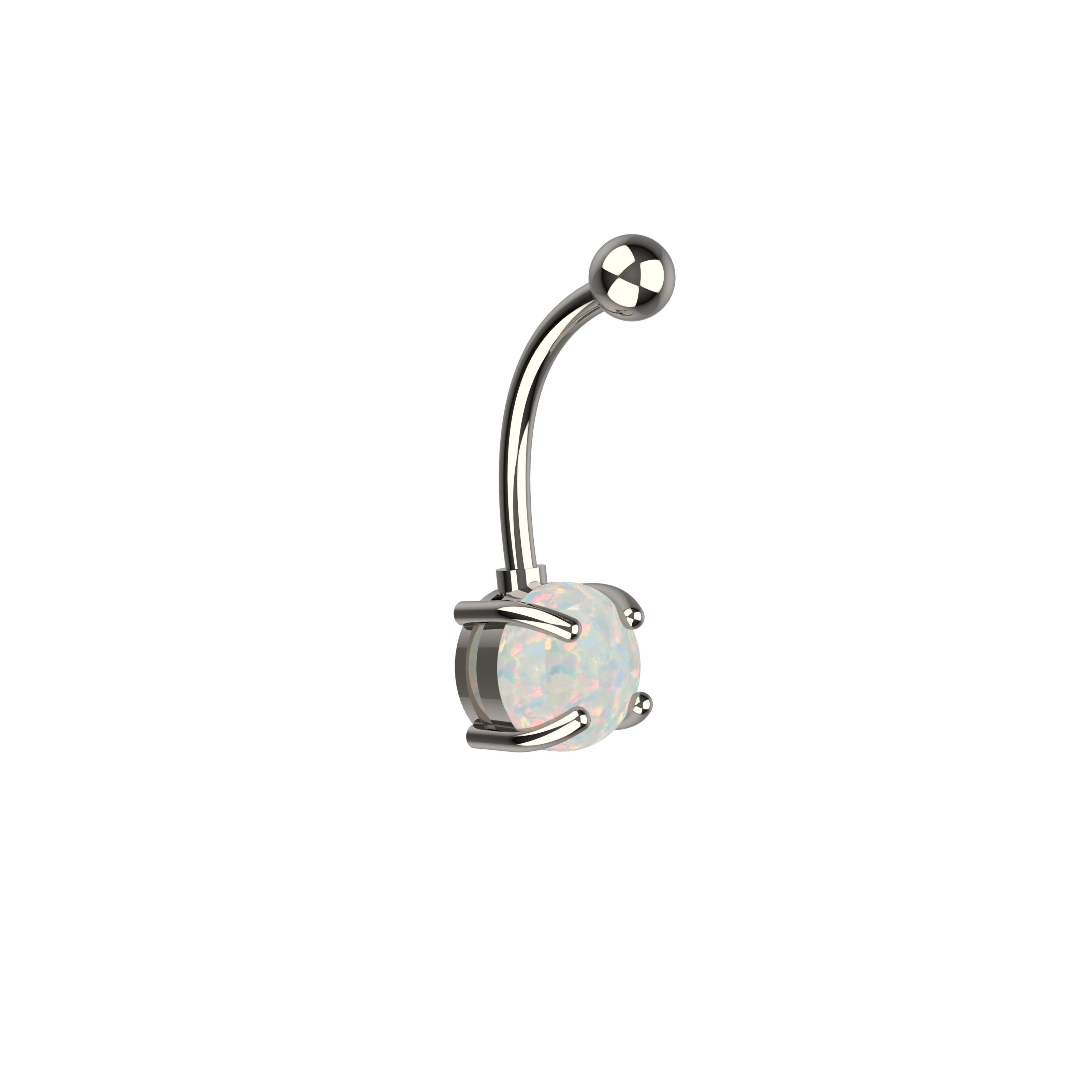 Silver Belly button ring with two clear gemstones 