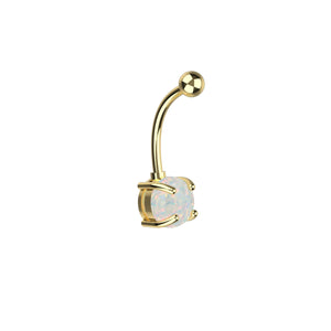 Gold belly button ring with two clear gemstones