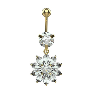 Silver finish stainless steel sunflower crystal belly ring