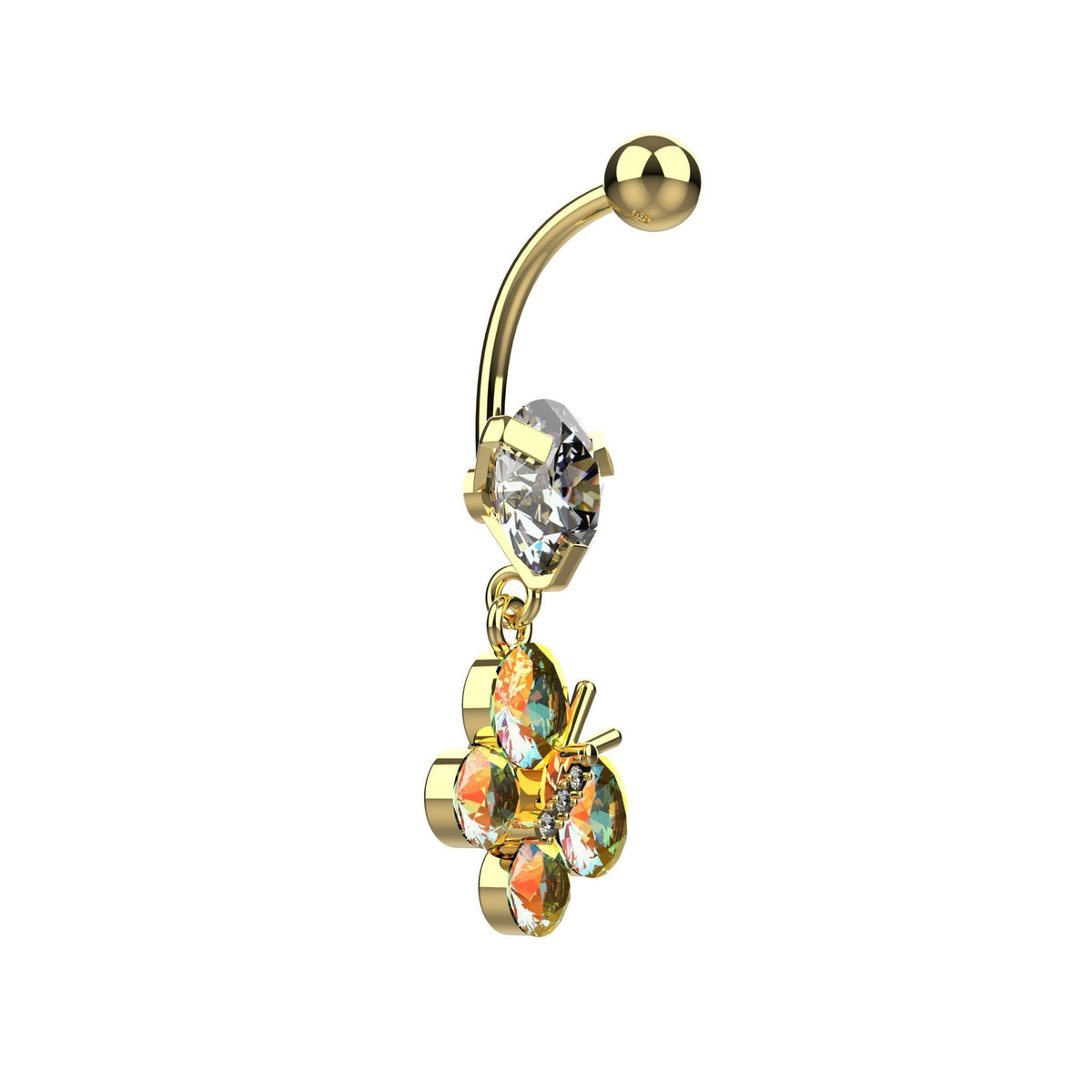 butterfly belly ring piercing - rainbow colored belly button jewellery - IndoLibas