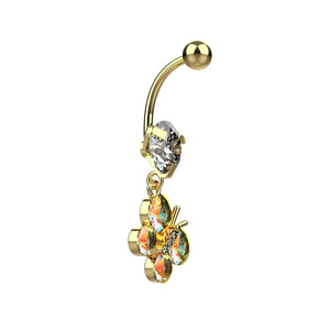 butterfly belly ring piercing - rainbow colored belly button jewellery - IndoLibas