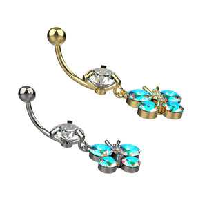 butterfly belly ring piercing - rainbow colored belly button jewellery - IndoLibas