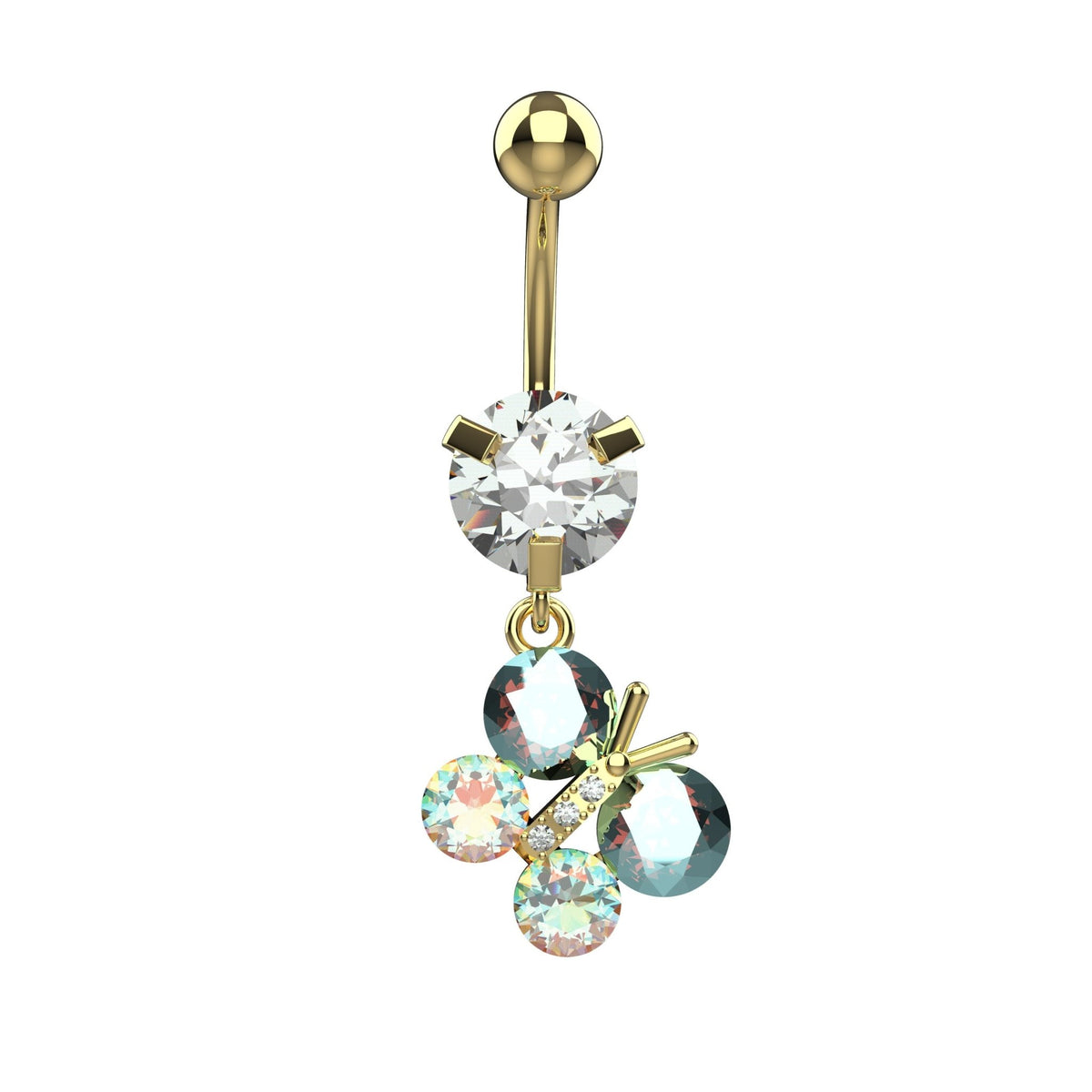 butterfly belly ring piercing - rainbow colored belly button jewellery - IndoLibas