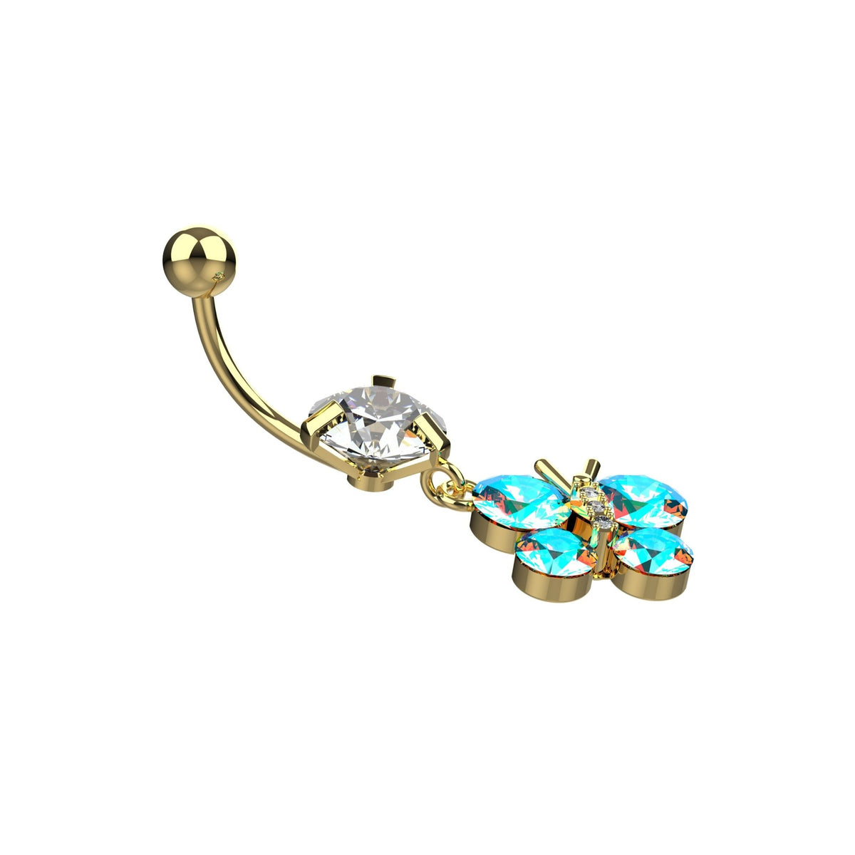 butterfly belly ring piercing - rainbow colored belly button jewellery - IndoLibas