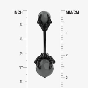Black belly button ring with gray stone