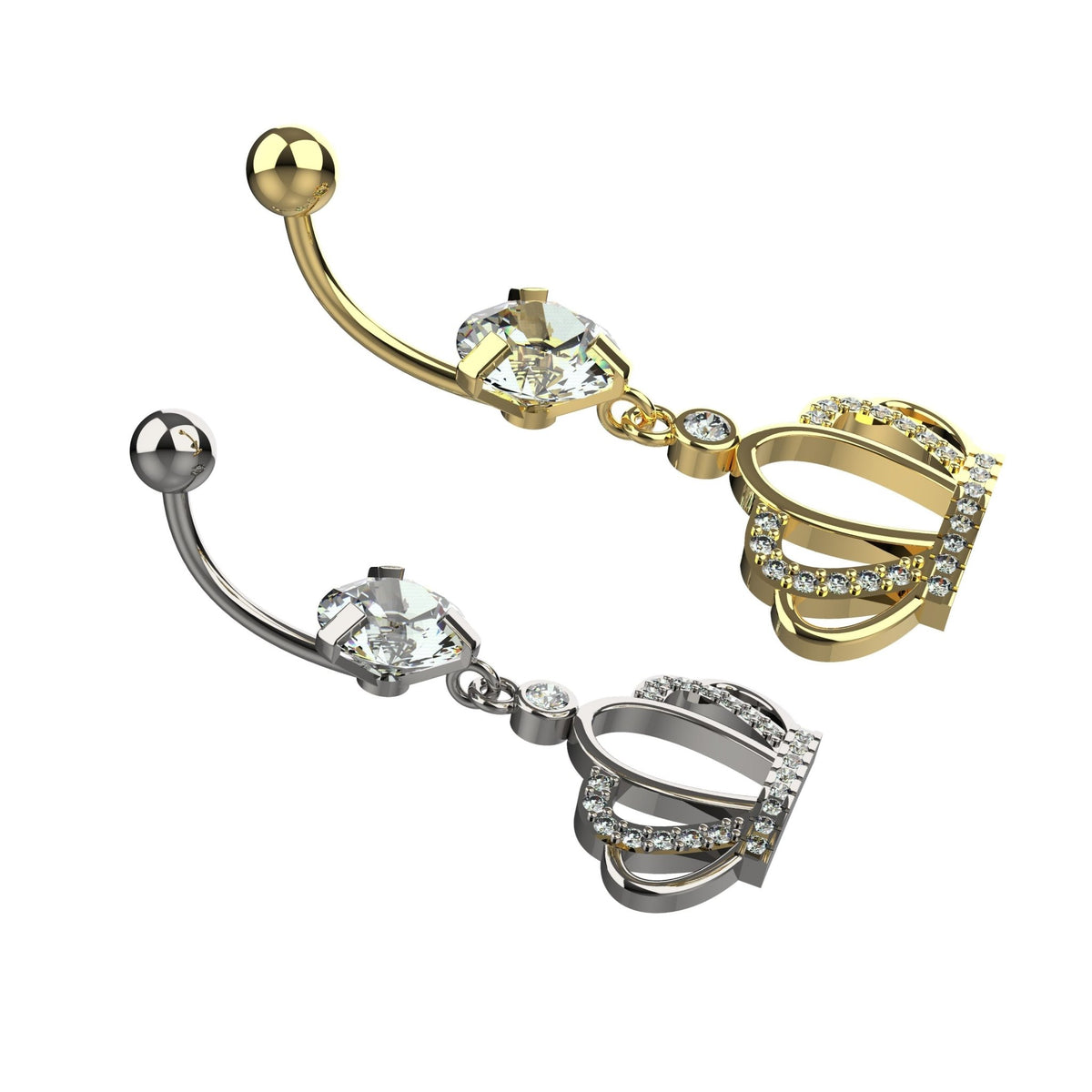 crown design silver belly ring - latest belly ring jewellery for indian women - IndoLibas