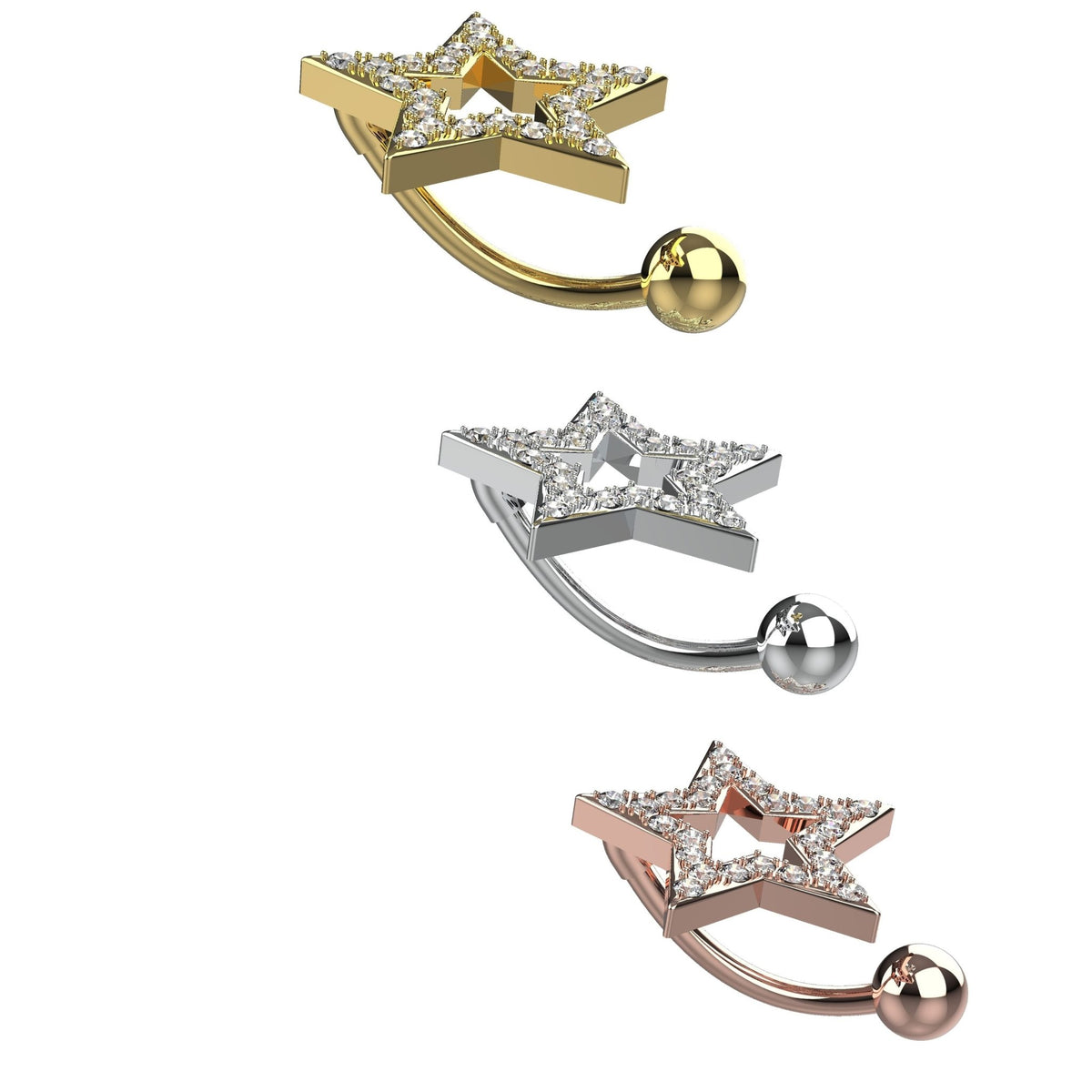 Crystals Star Navel Ring - Reverse Navel Piercing - IndoLibas