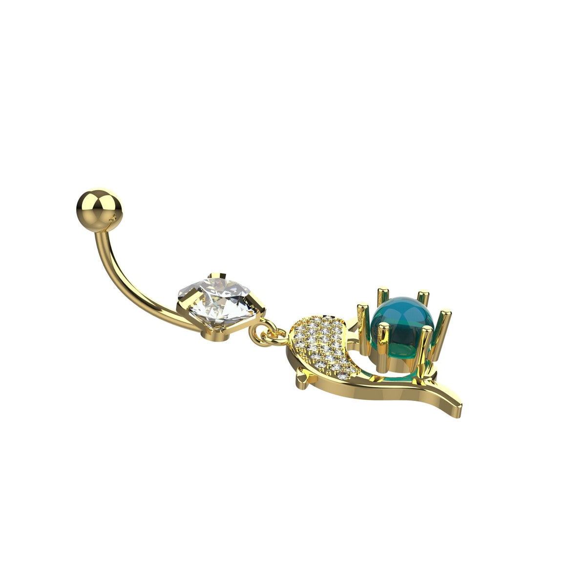 Silver finish dolphin crystal belly ring with turquoise coloured stone