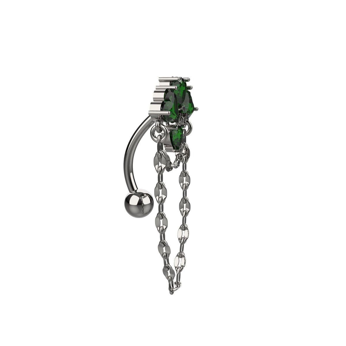 Silver finish 14G 10mm green heart CZ reverse navel ring