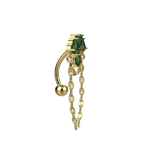 Yellow gold finish green heart CZ reverse belly button ring