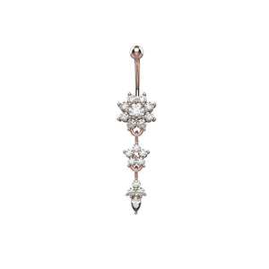 Smaller middle clear CZ flower on dangling floral navel ring