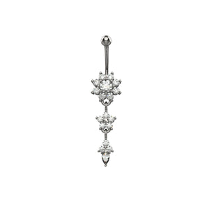 Teardrop clear CZ crystal at bottom of cascading flower dangle