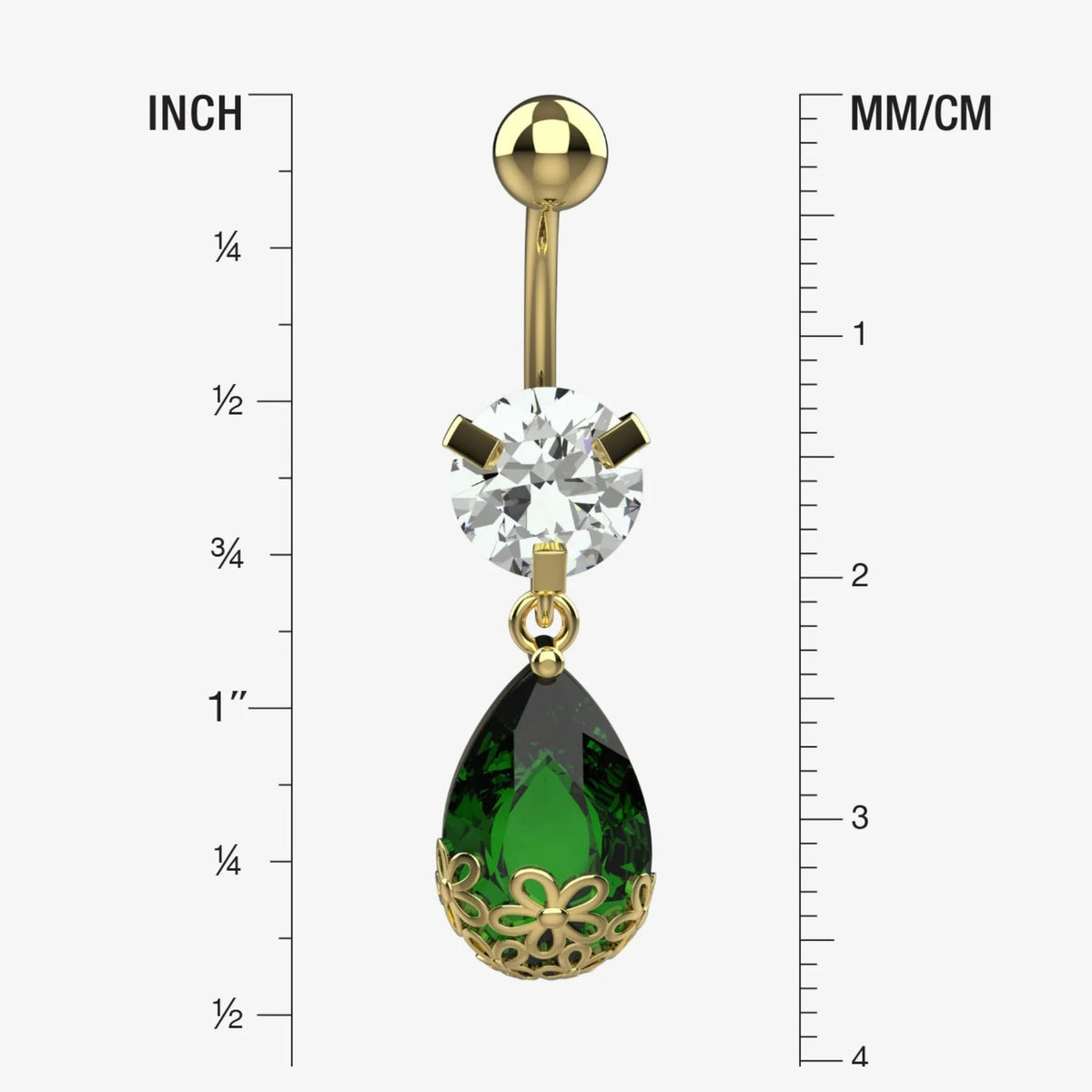 flower design belly piercing - green stone dangling belly piercing jewellery - IndoLibas