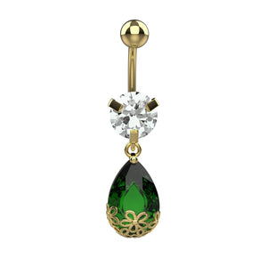 Silver finish emerald green teardrop belly piercing jewellery
