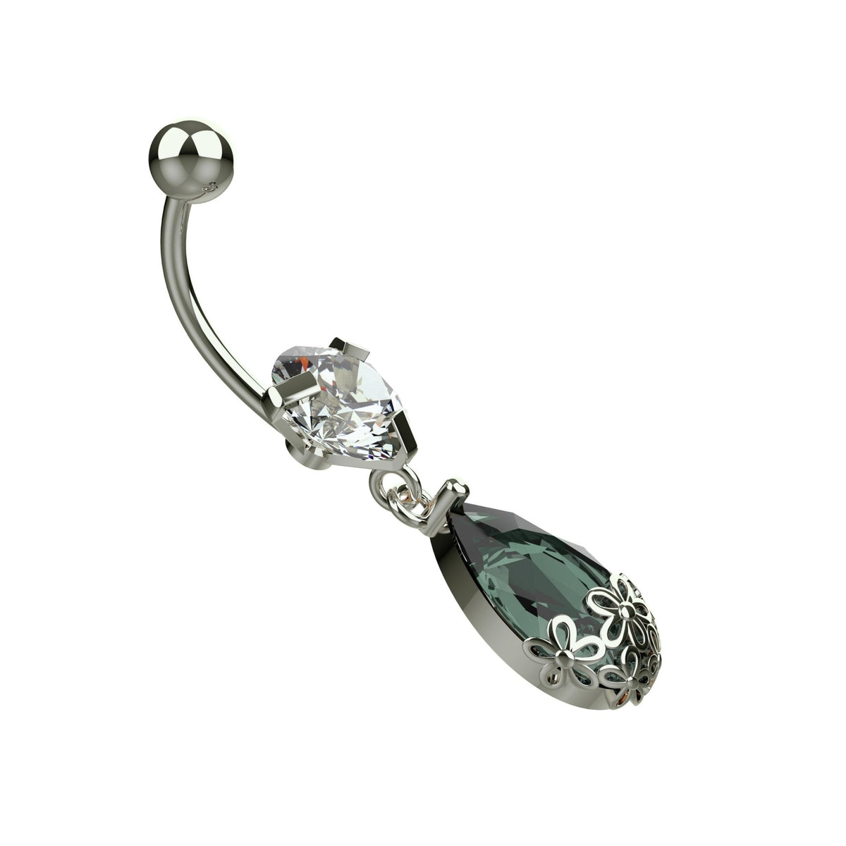 INDOLIBAS emerald green teardrop belly ring in two finishes