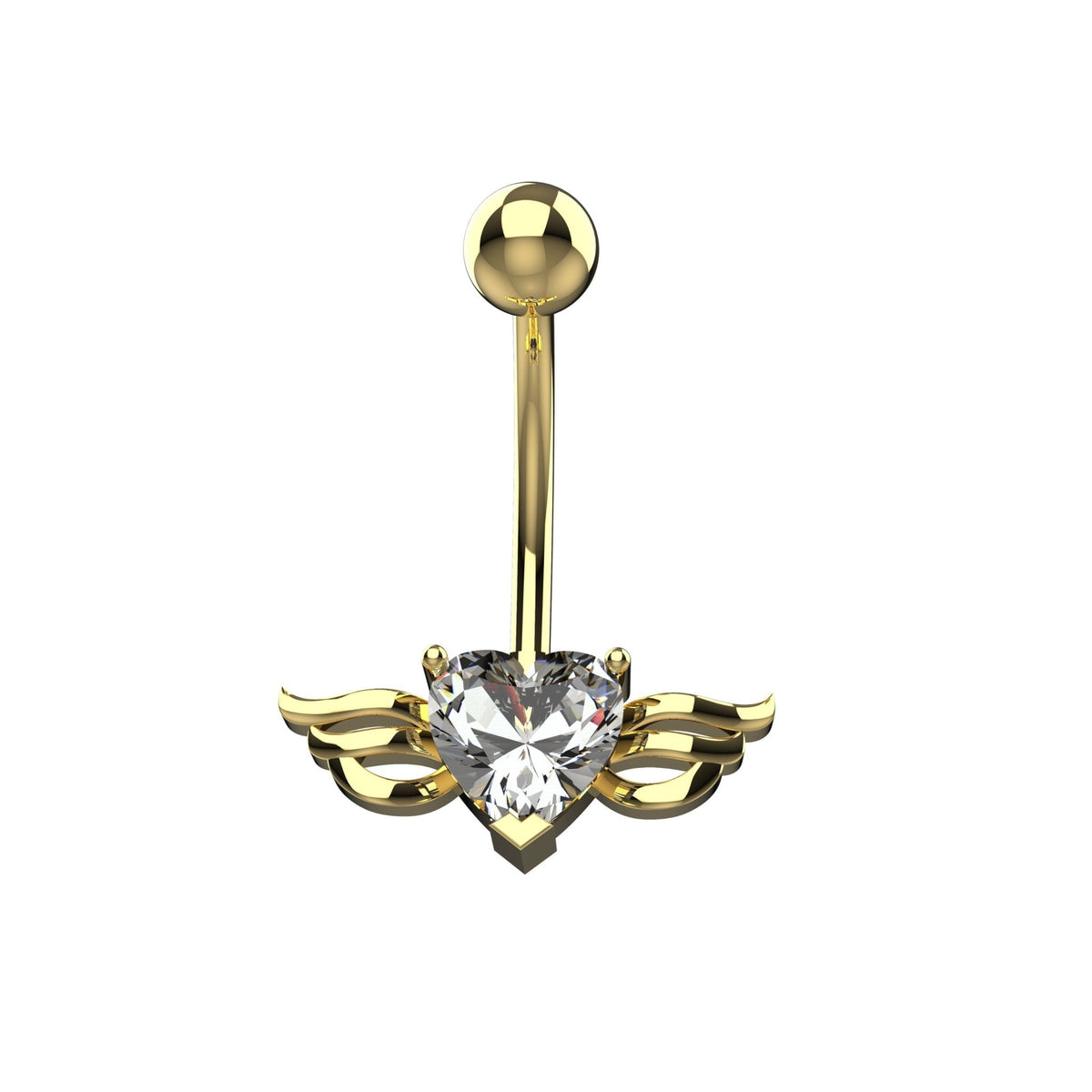 14G flying heart clear CZ angel wing belly button ring