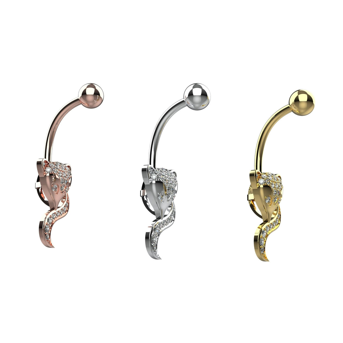 Animal inspired fox dangle belly button ring in Yellow Gold finish