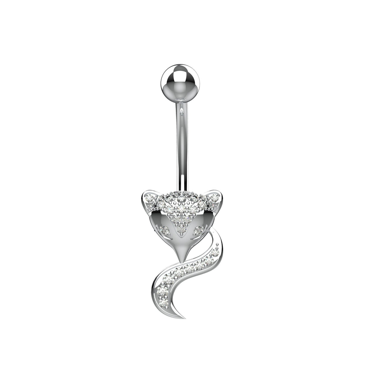 Sweeping curved fox tail paved with clear cubic zirconia crystals