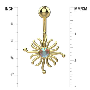 Large round Aurora Borealis crystal at centre of sunburst ring
