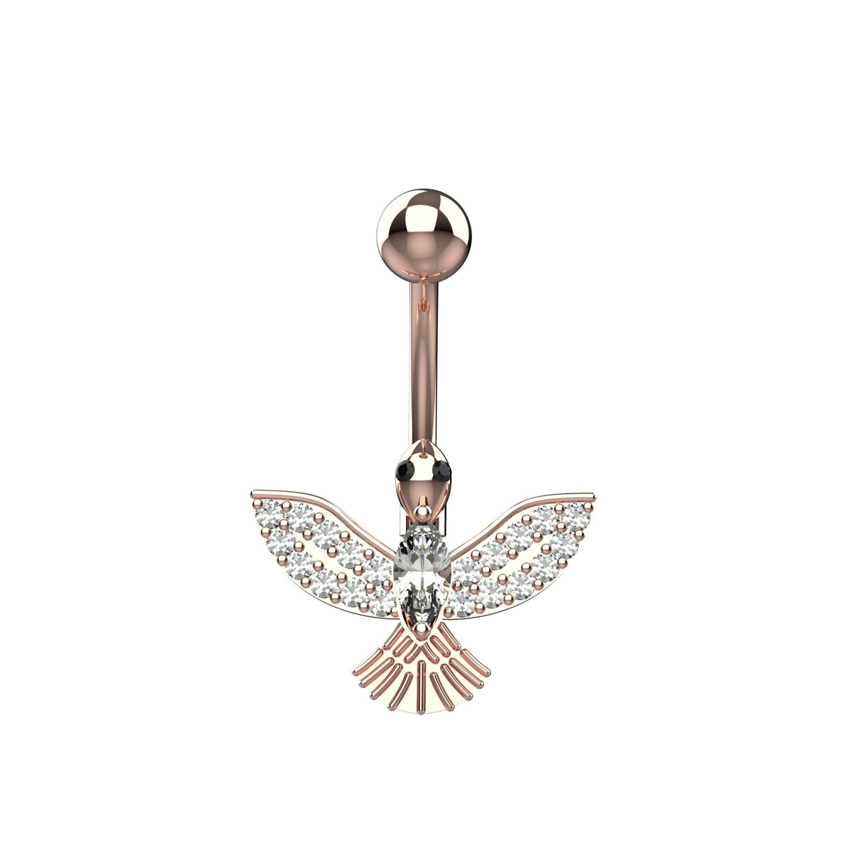 Small black stone eagle eyes and detailed metal feather tail