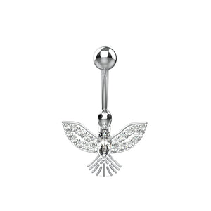 Large clear CZ crystal at centre of flying eagle belly ring