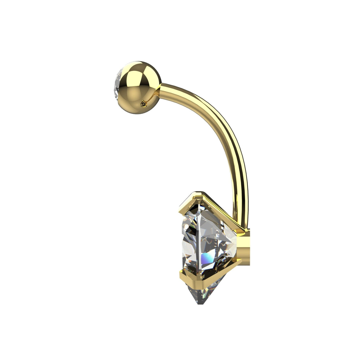 Fixed heart crystal belly ring on 14G curved stainless steel bar