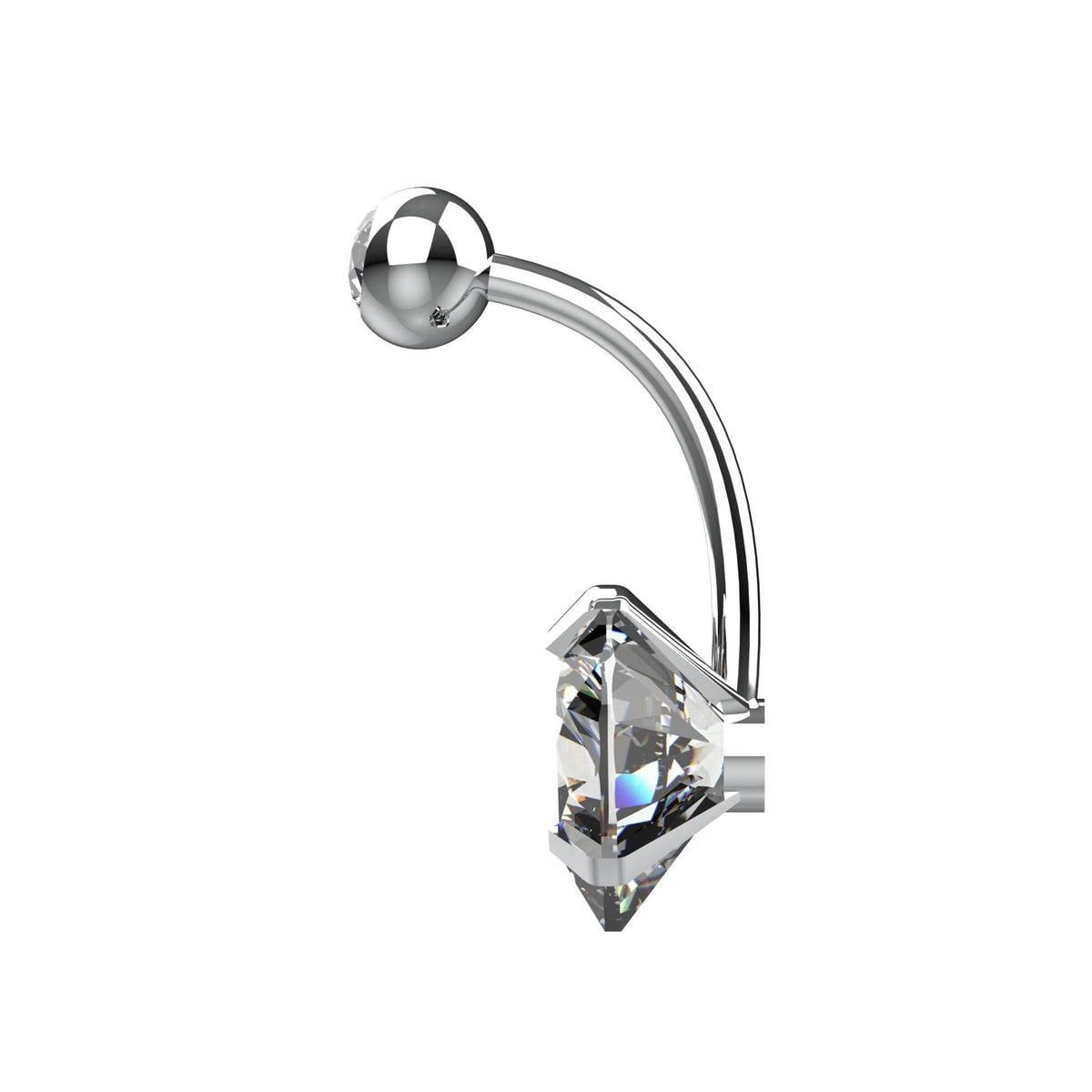 Clear CZ heart belly button ring with matching round upper crystal
