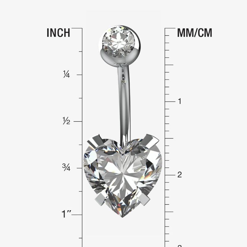Large heart shaped clear CZ crystal in four prong metal setting