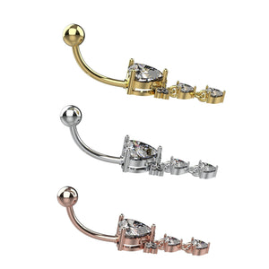 14G 10mm dangle belly button ring in heart and round CZ design