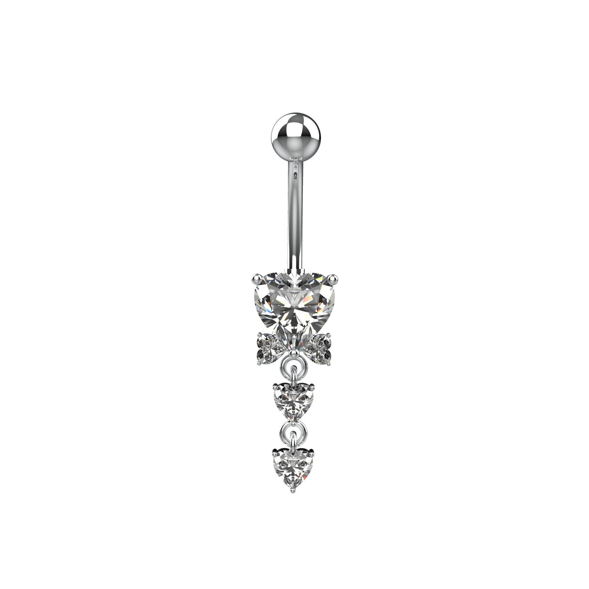 Two smaller heart shaped CZ crystals hanging from a chain