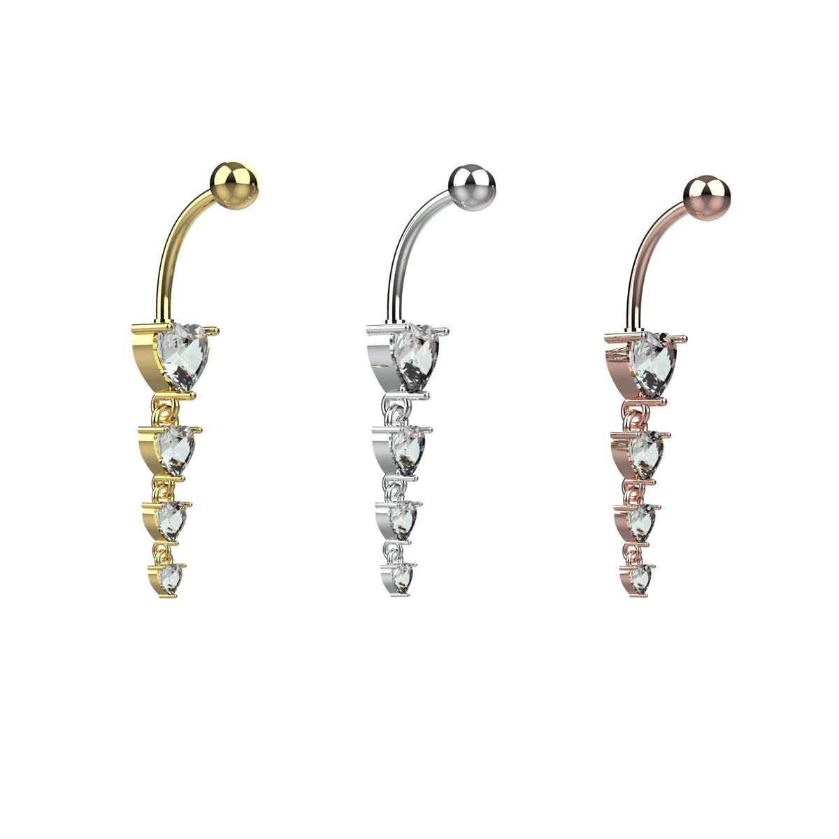 14G 10mm heart crystal dangle belly button ring with metal settings
