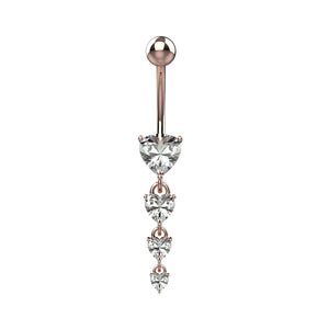 Graduated clear cubic zirconia heart cascade on navel ring
