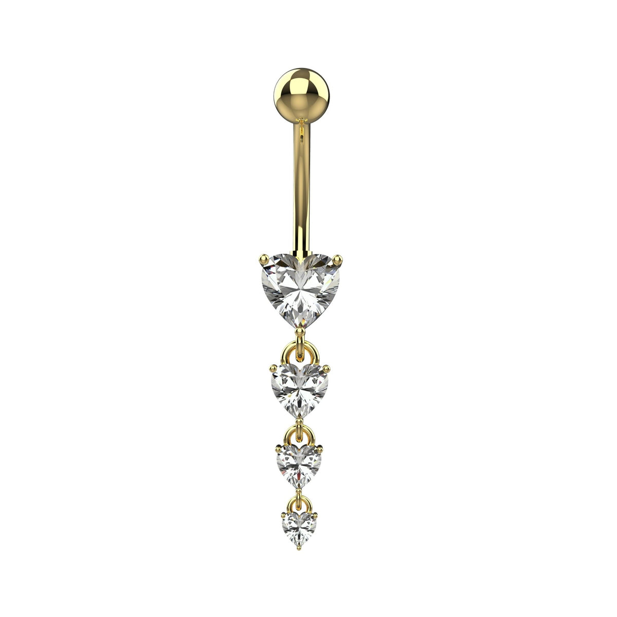 14G cascading heart clear CZ dangle belly button ring