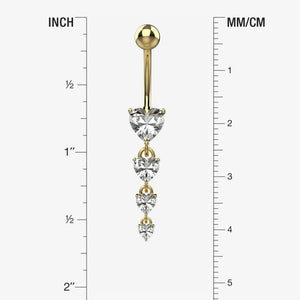 Four vertically connected heart shaped clear CZ crystals in metal