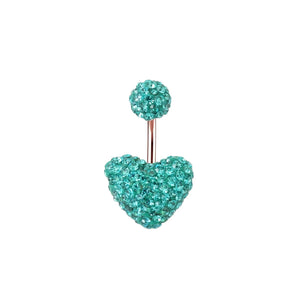 316L stainless steel turquoise crystal heart navel ring in three finishes