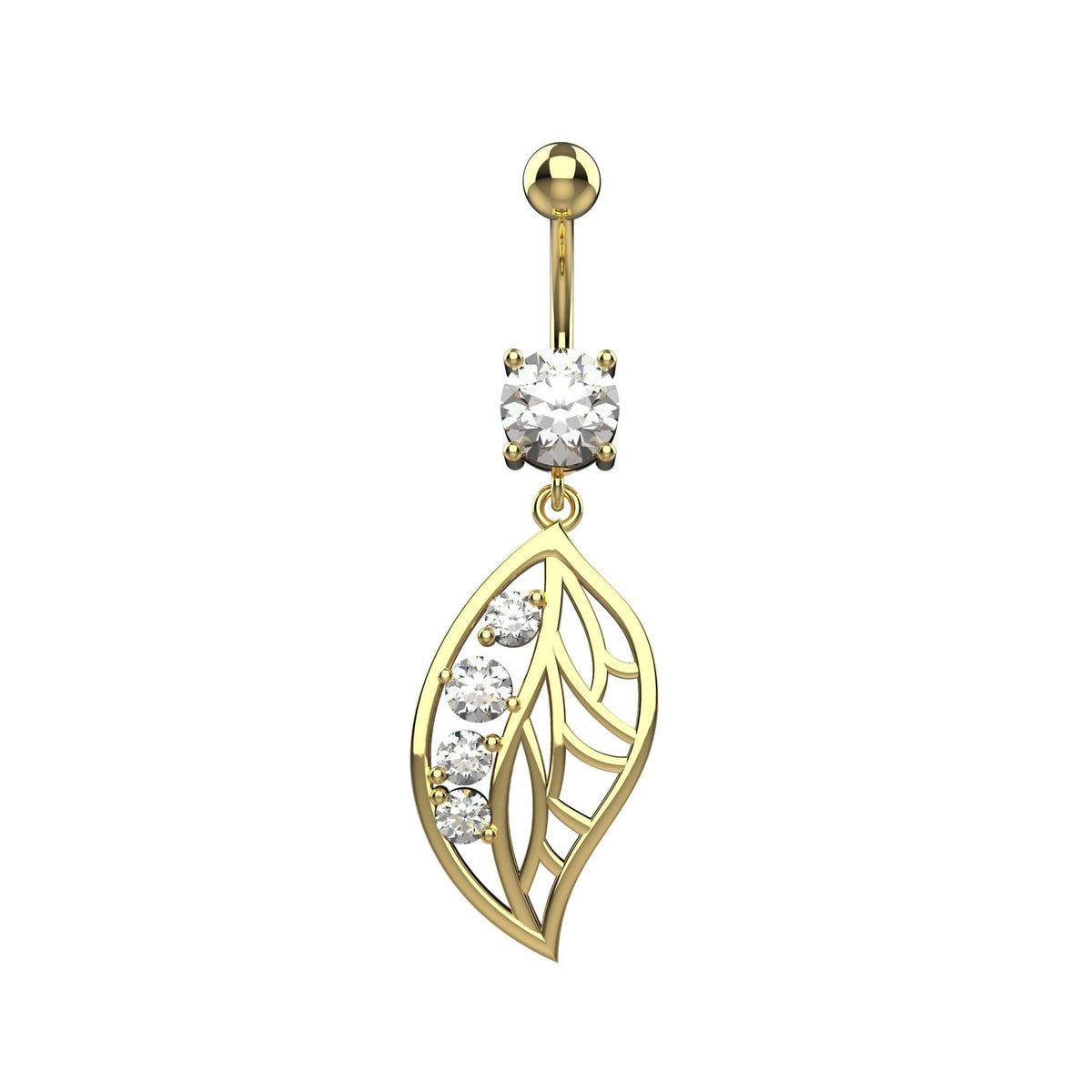 Large round clear CZ top stone above dangling leaf charm