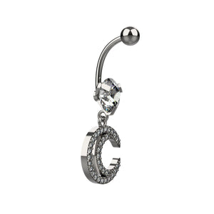 INDOLIBAS celestial double crescent moon belly ring with clear CZ