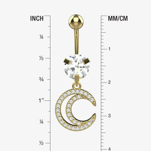 Two overlapping dangling crescent moons covered in small clear CZ crystals