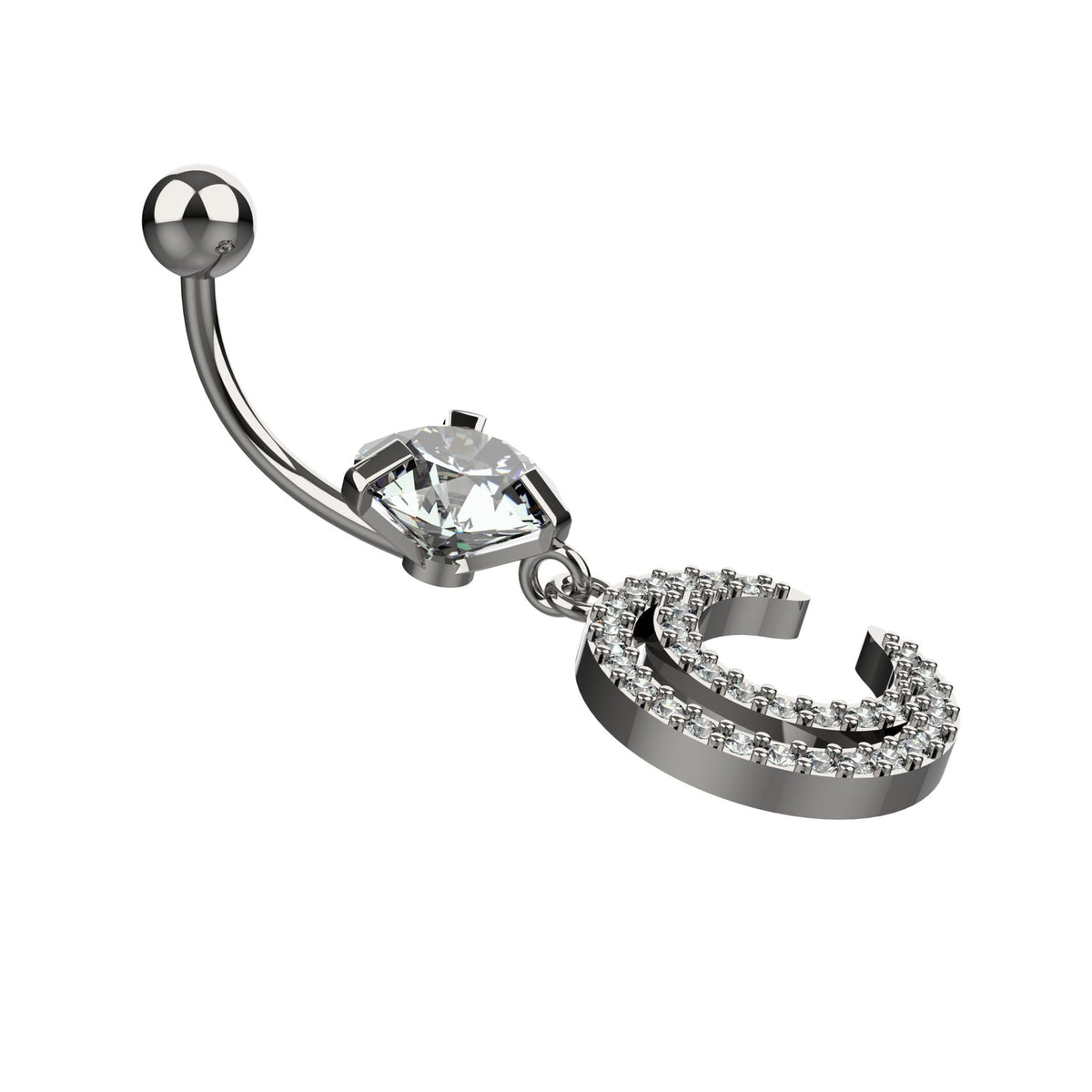 Yellow gold finish overlapping crescent CZ navel ring