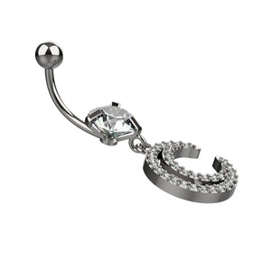 Yellow gold finish overlapping crescent CZ navel ring
