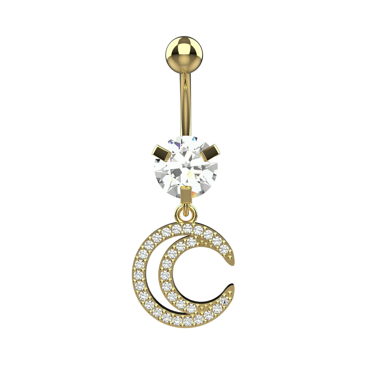 Close detail of small clear CZ stones paving both crescent moons