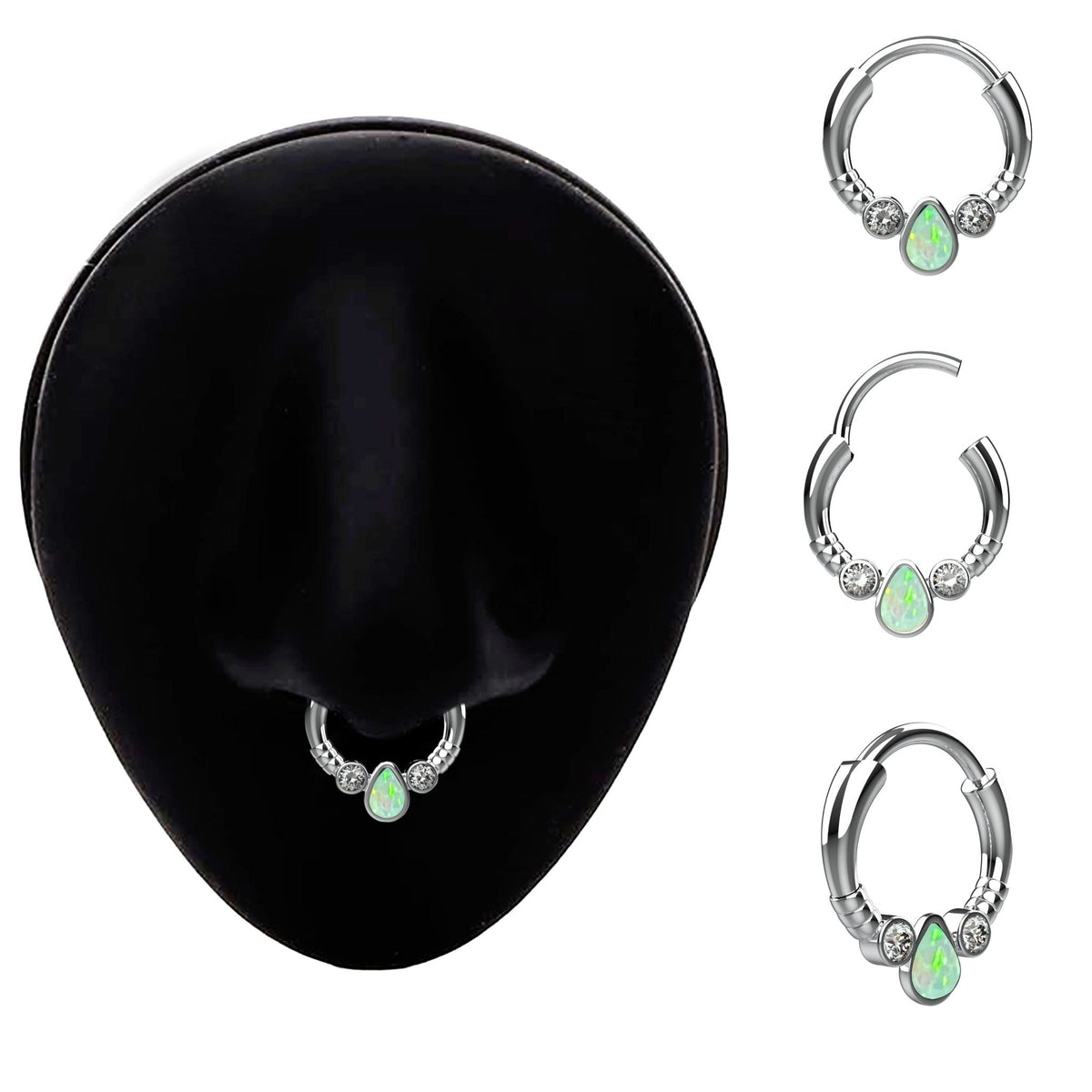 opal stone septum nose ring - traditional south indian nose piercing jewellery - IndoLibas