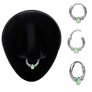 opal stone septum nose ring - traditional south indian nose piercing jewellery - IndoLibas