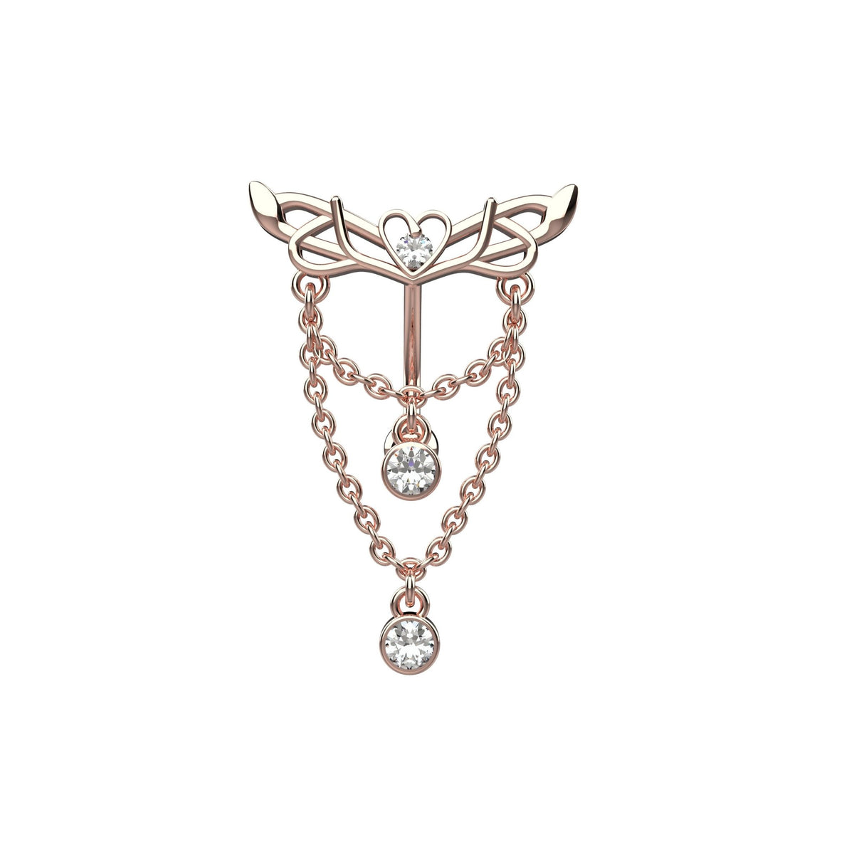 Lower dangling round clear CZ crystal on reverse angel wing ring